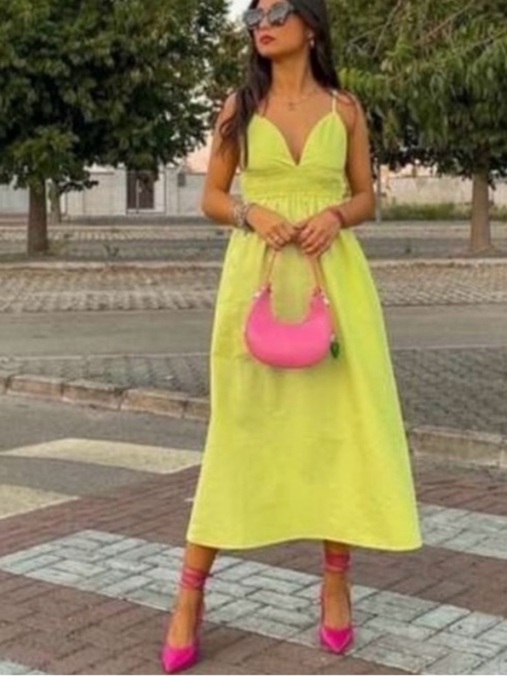 NWT Zara Neon Green V-Neck Poplin Maxi Dress - Picture 10 of 10